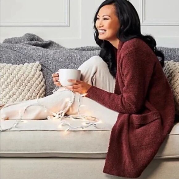 BAREFOOT DREAMS Cali Cardi Garnet Rosewood Soft Oversized Cozy Chic Sweater - Picture 1 of 7